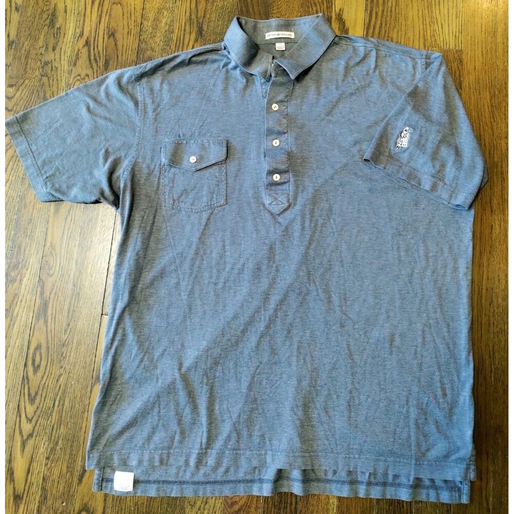 Peter Millar Men's Polo Size Large Gray Bagpiper 100% Cotton Golf Outdoor Preppy